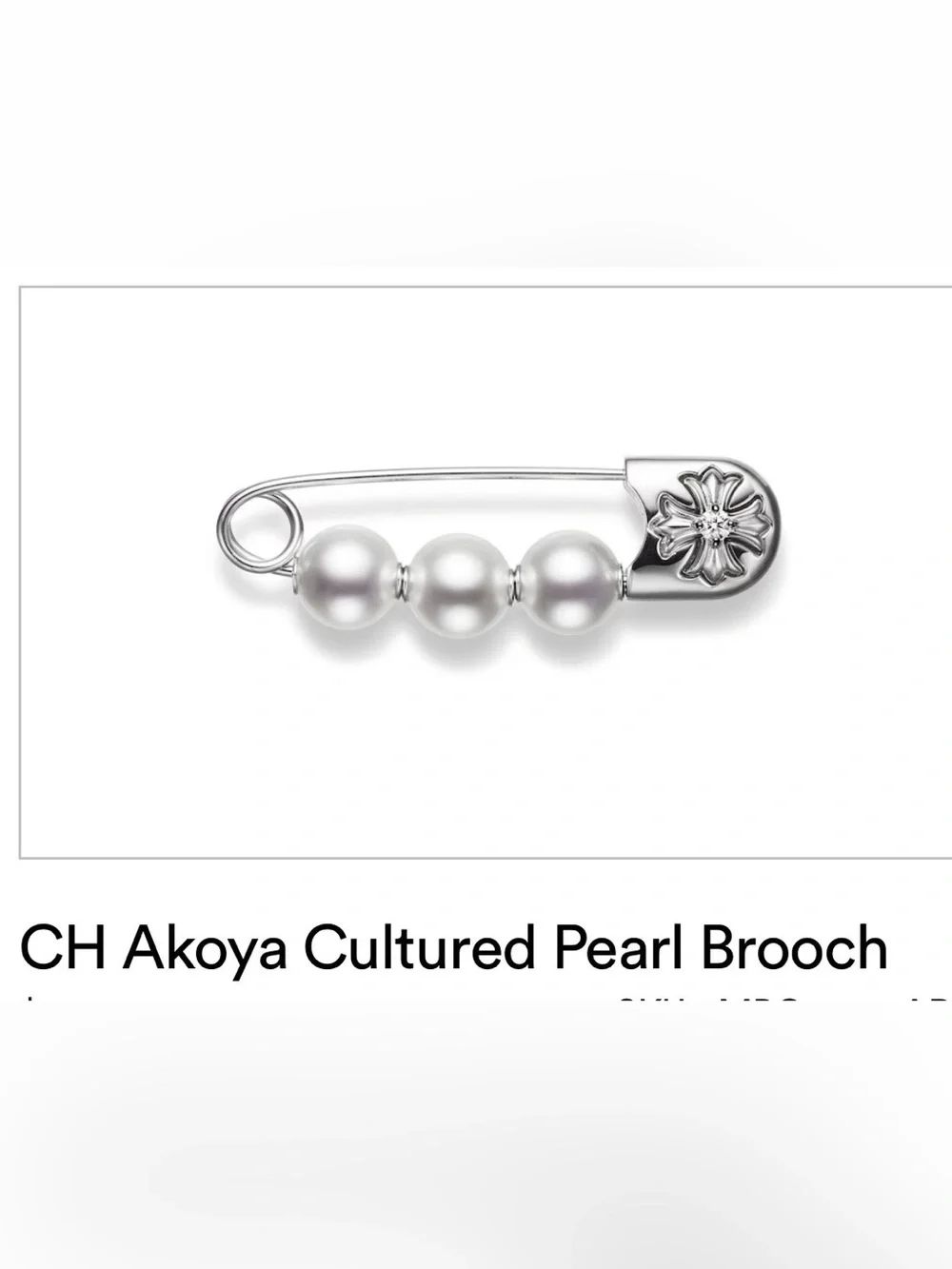 Chrome Hearts X Mikimoto 18K White Gold Diamond Pearl Safety Pin